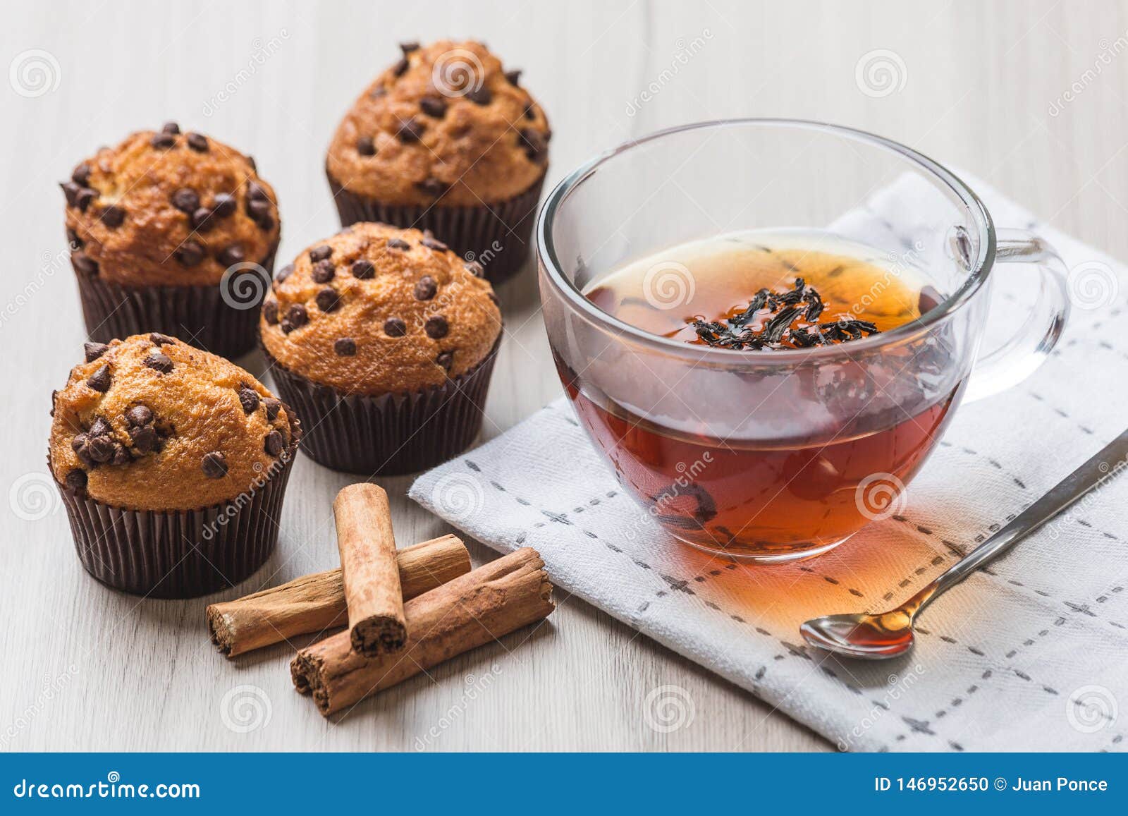Cup of Tea with Muffins and Cinnamon Stock Photo Image of breakfast