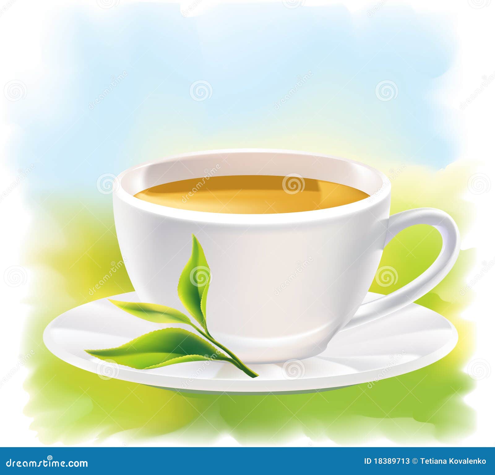 Cup Of Tea And A Natural Green Leaf. Sunny Landsca Stock Photos Image
