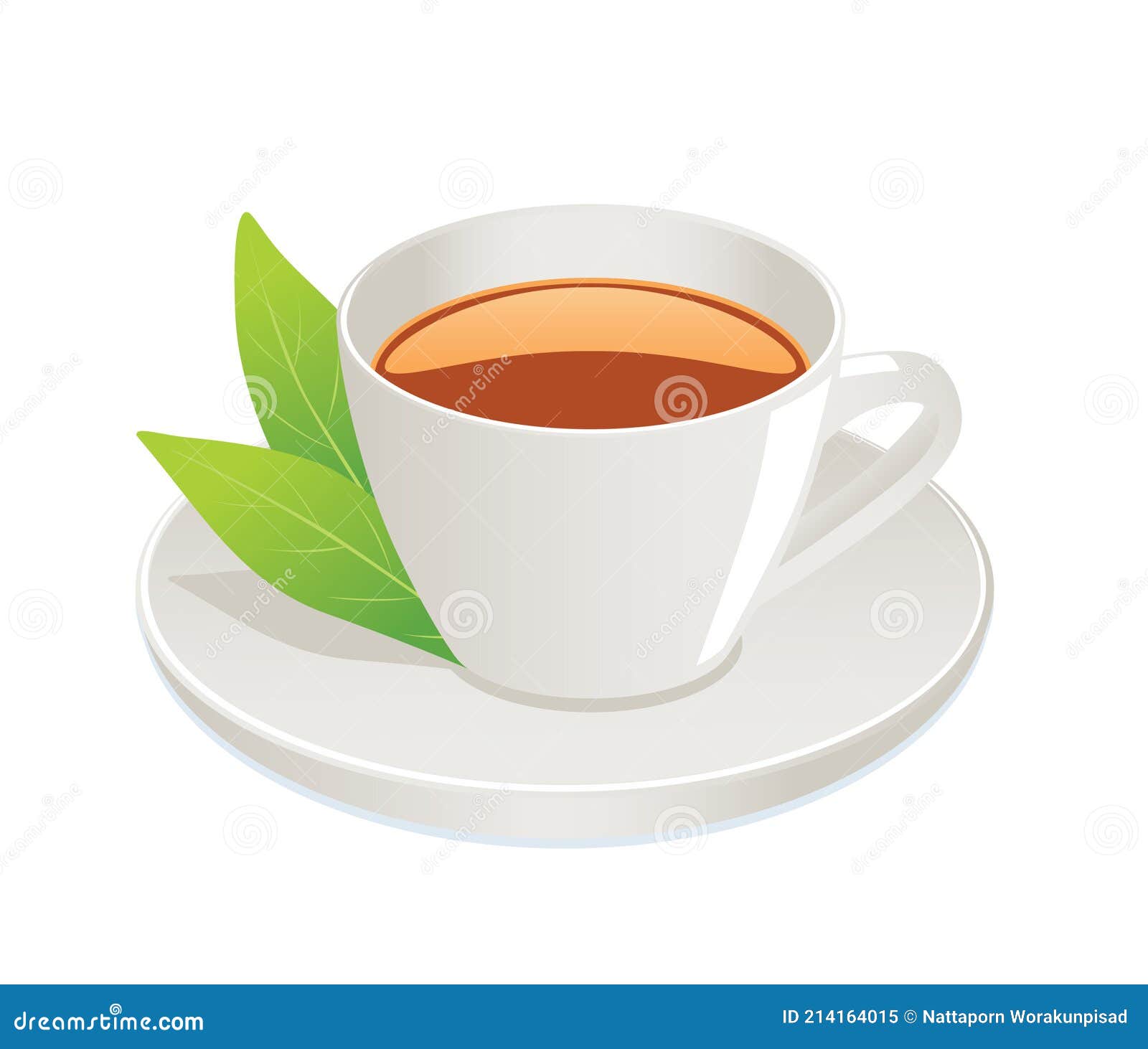 Cup Of Thai Milk Tea With Tea Leaf On White Background. Stock Vector