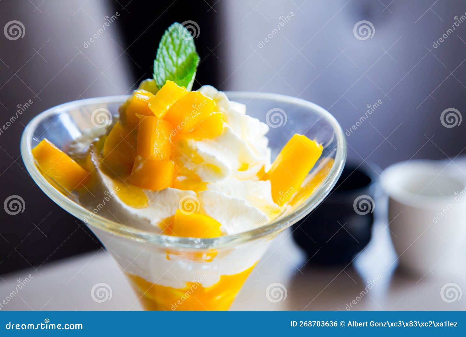 Cup with Whipped Cream and Mango Stock Photo Image of pudding, sauce