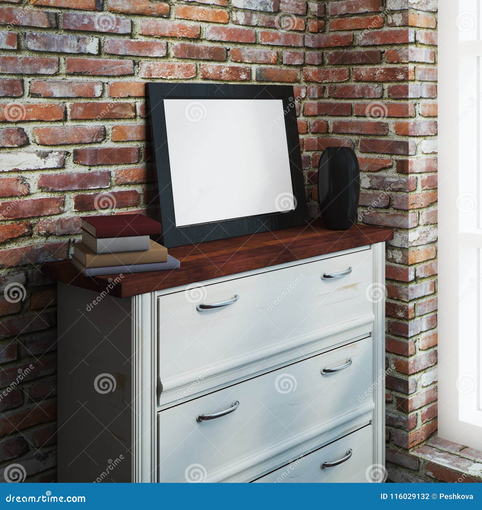 Empty picture frame side stock illustration. Illustration of books