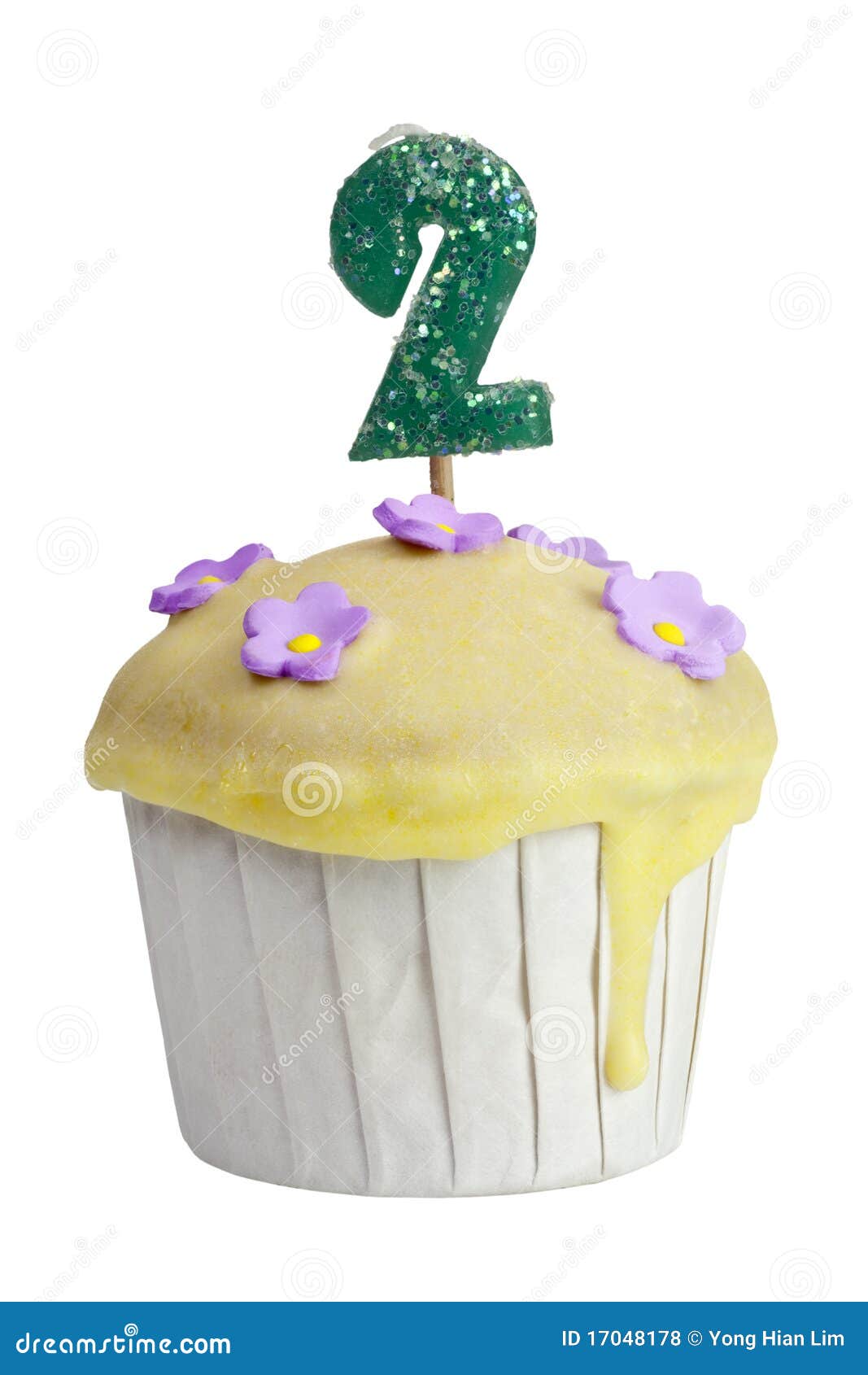 Cupcake With Birthday Candle For Two Year Old Royalty Free Stock Photos
