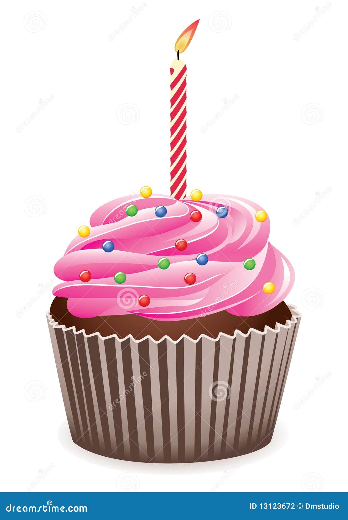 Cupcake with Burning Candle Stock Vector Illustration of modern