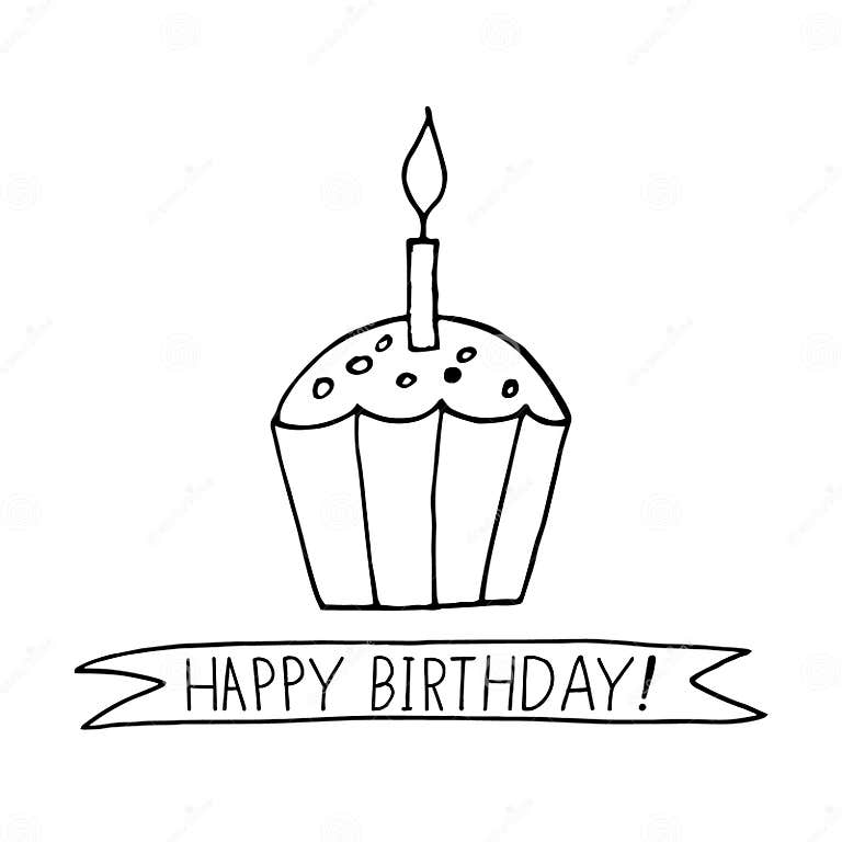 Cupcake with Candle and Lettering Happy Birthday. Greeting Card ...