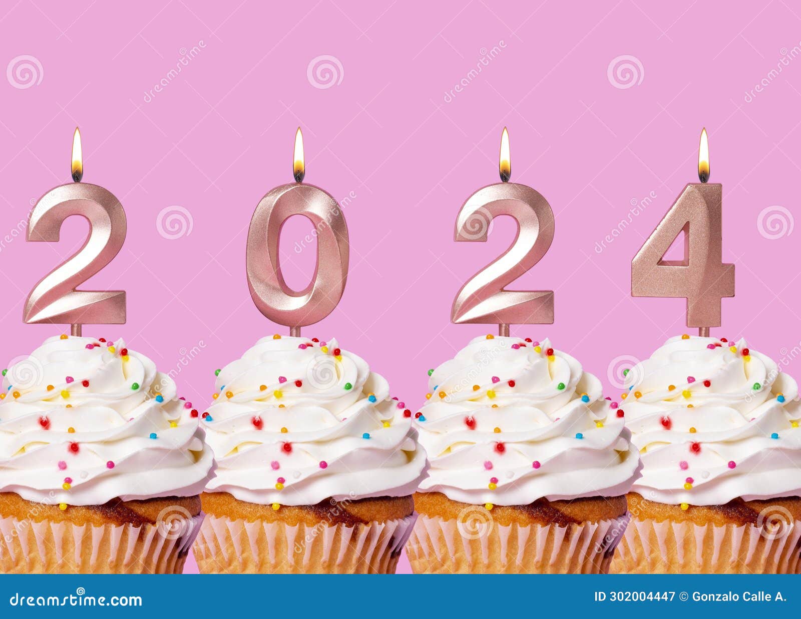Cupcake with Candles Forming Number 2024 for Happy New Year New Year