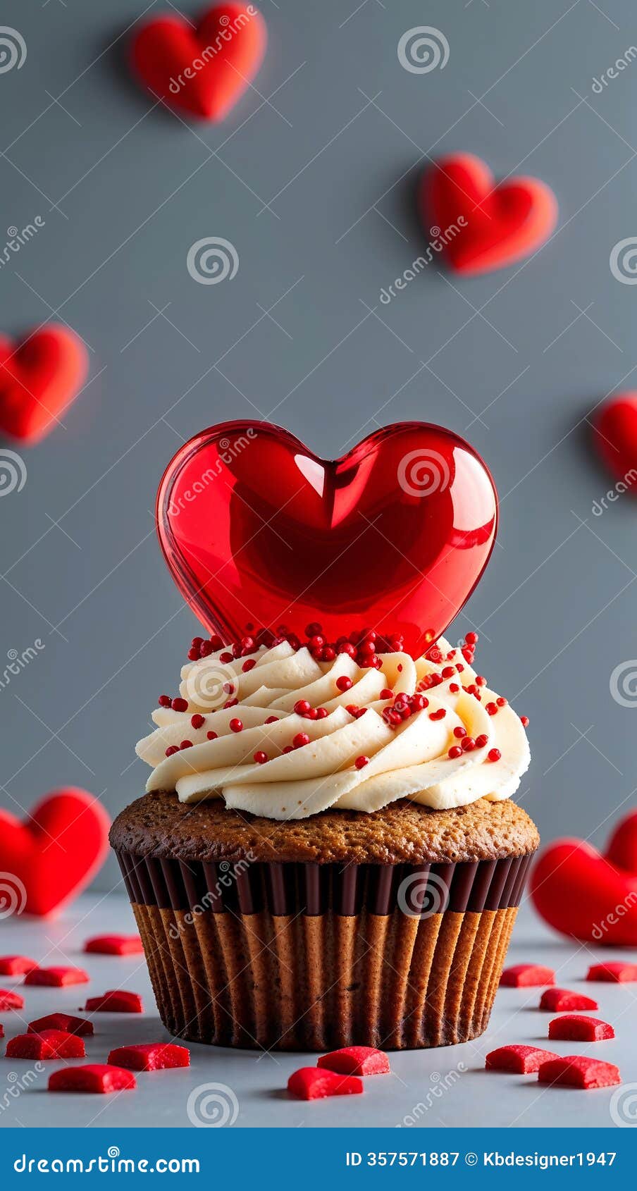 cupcake with chocolate frosting swirl on gray background