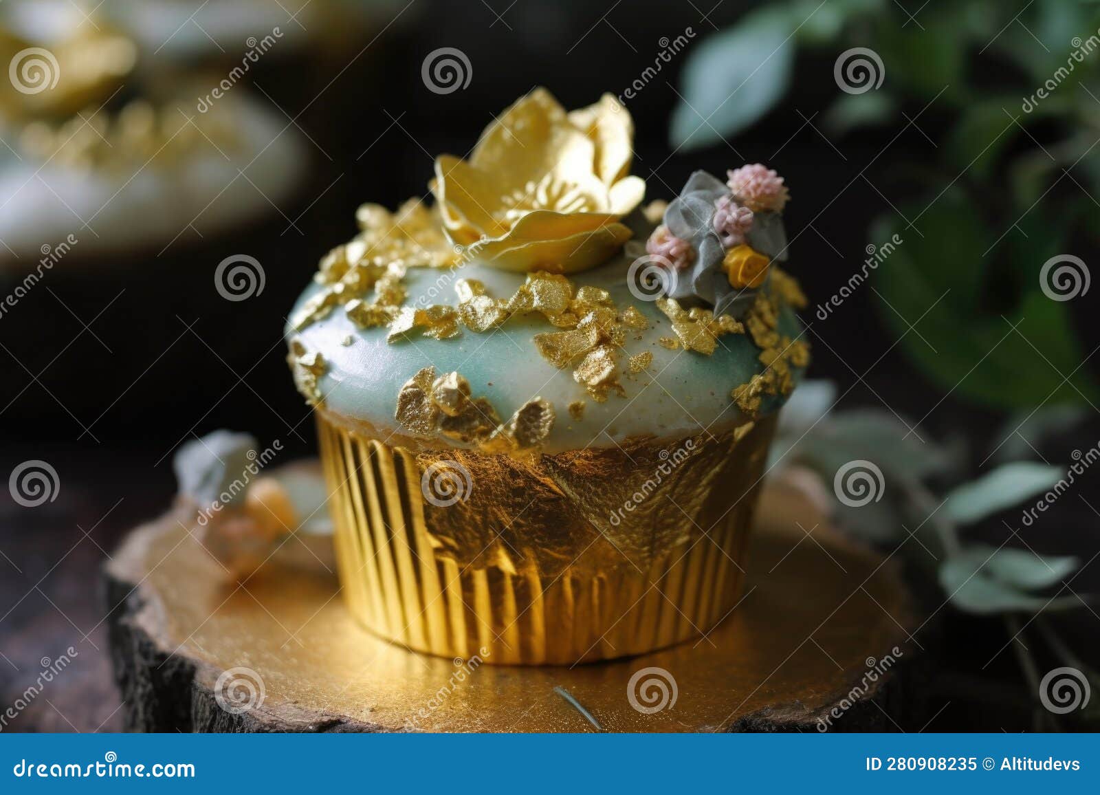 Cupcake with Edible Gold Leaf and Glitter Decor Stock Illustration -  Illustration of decoration, gold: 280908235