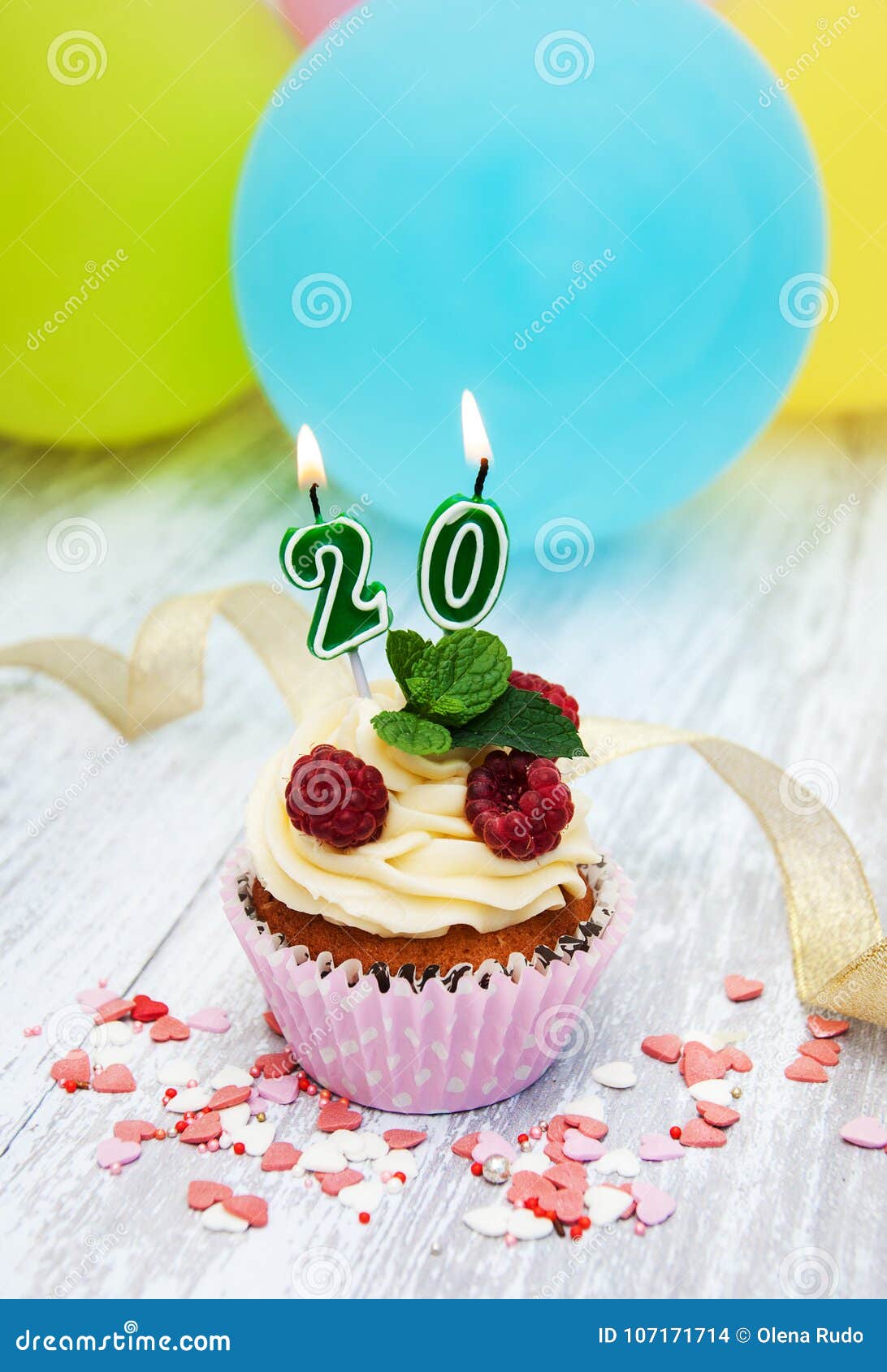 Cupcake with a Numeral Twenty Candle Stock Photo - Image of berry, blue ...