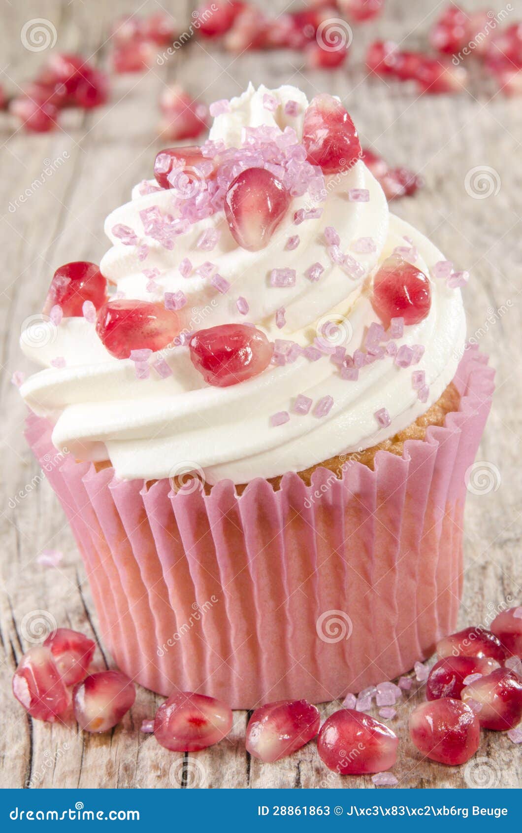 Cupcake with Pomegranate and Pink Sprinkle Stock Image Image of seed