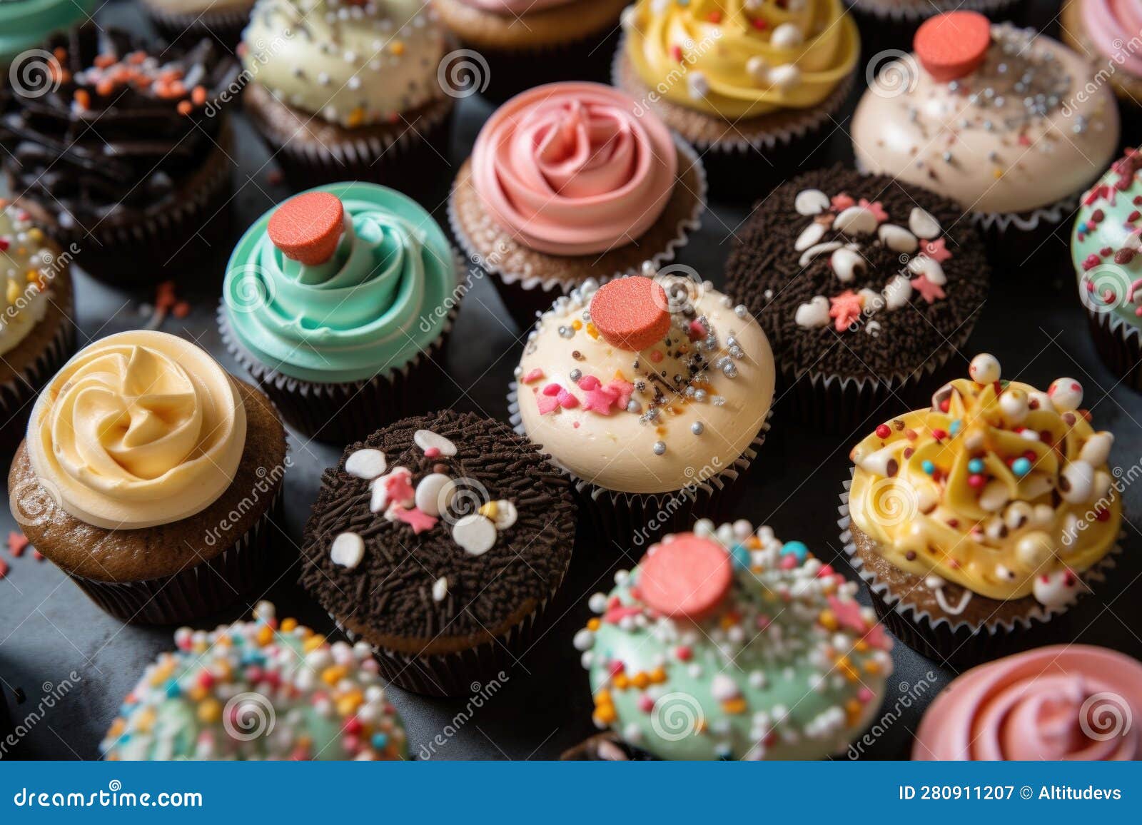 Cupcakes in Different Flavors, with Decorative Swirls and Sprinkles Stock Image Image of baked