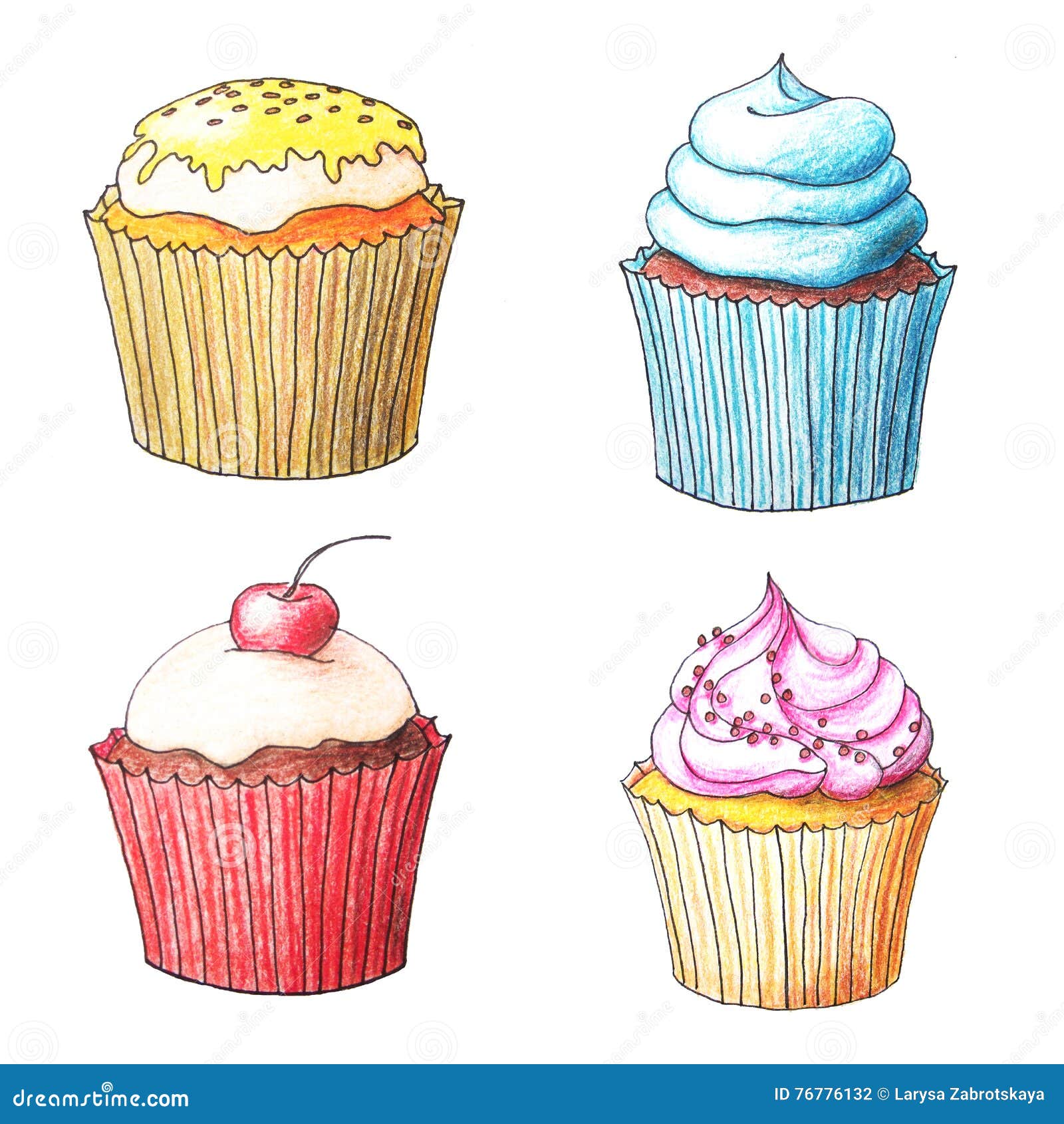 Cupcakes Drawn by Color Pencils Stock Illustration Illustration of