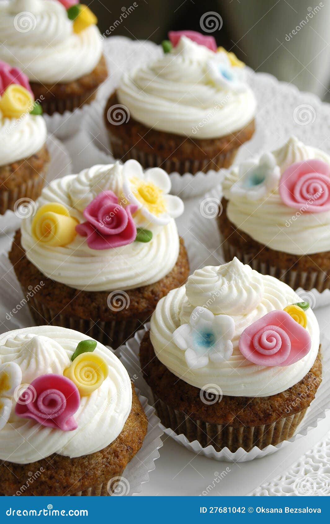 Cupcakes with Fondant Flowers Stock Photo Image of decorating, bright