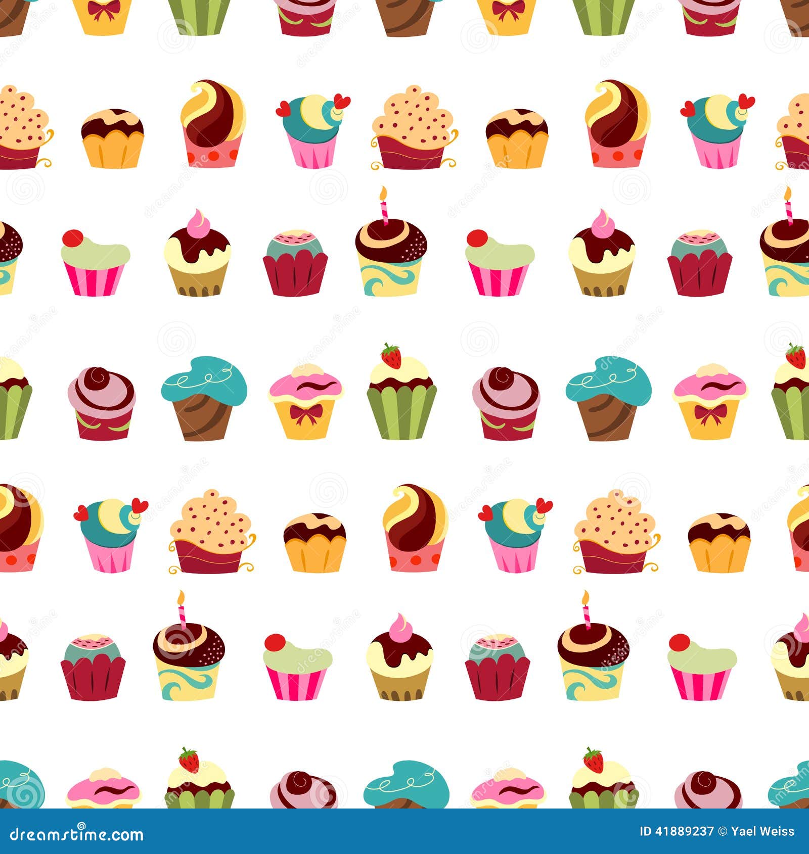 Cupcakes pattern. Colorful cute cupcakes seamless pattern