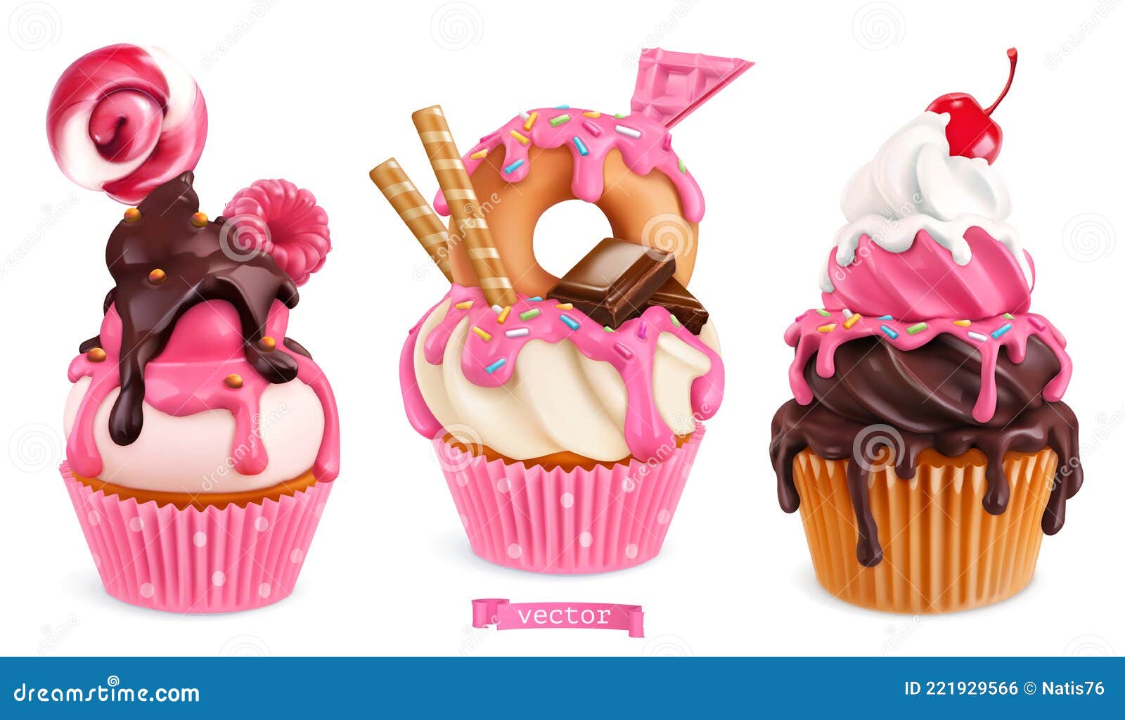 cupcakes with raspberries, donut, chocolate