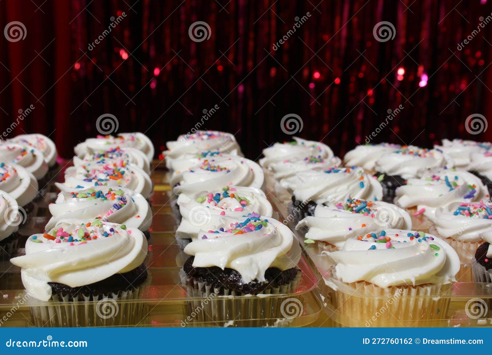 Cupcakes with Sprinkles on Table at Birthday Party Stock Photo Image