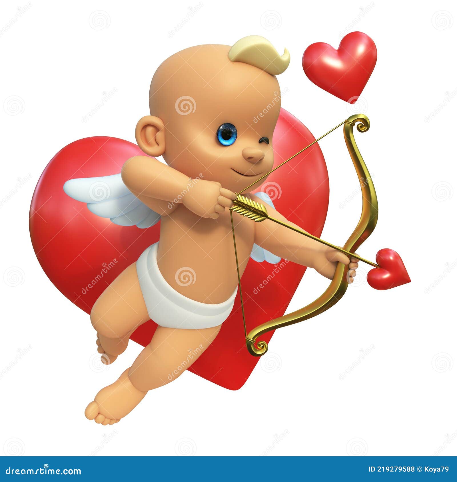 Cupid Infront of Big Red Heart, Love and Valentine`s Day Symbol. Cupid