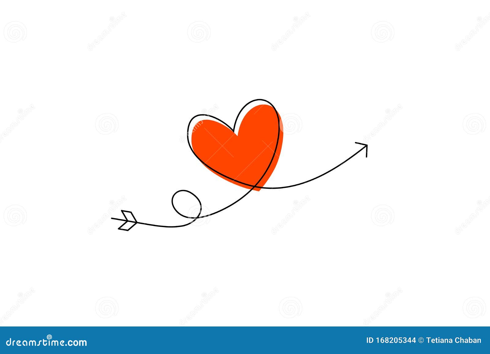 cupid s arrow in the continuous drawing of lines in the form of a heart and the text love in a flat style. continuous