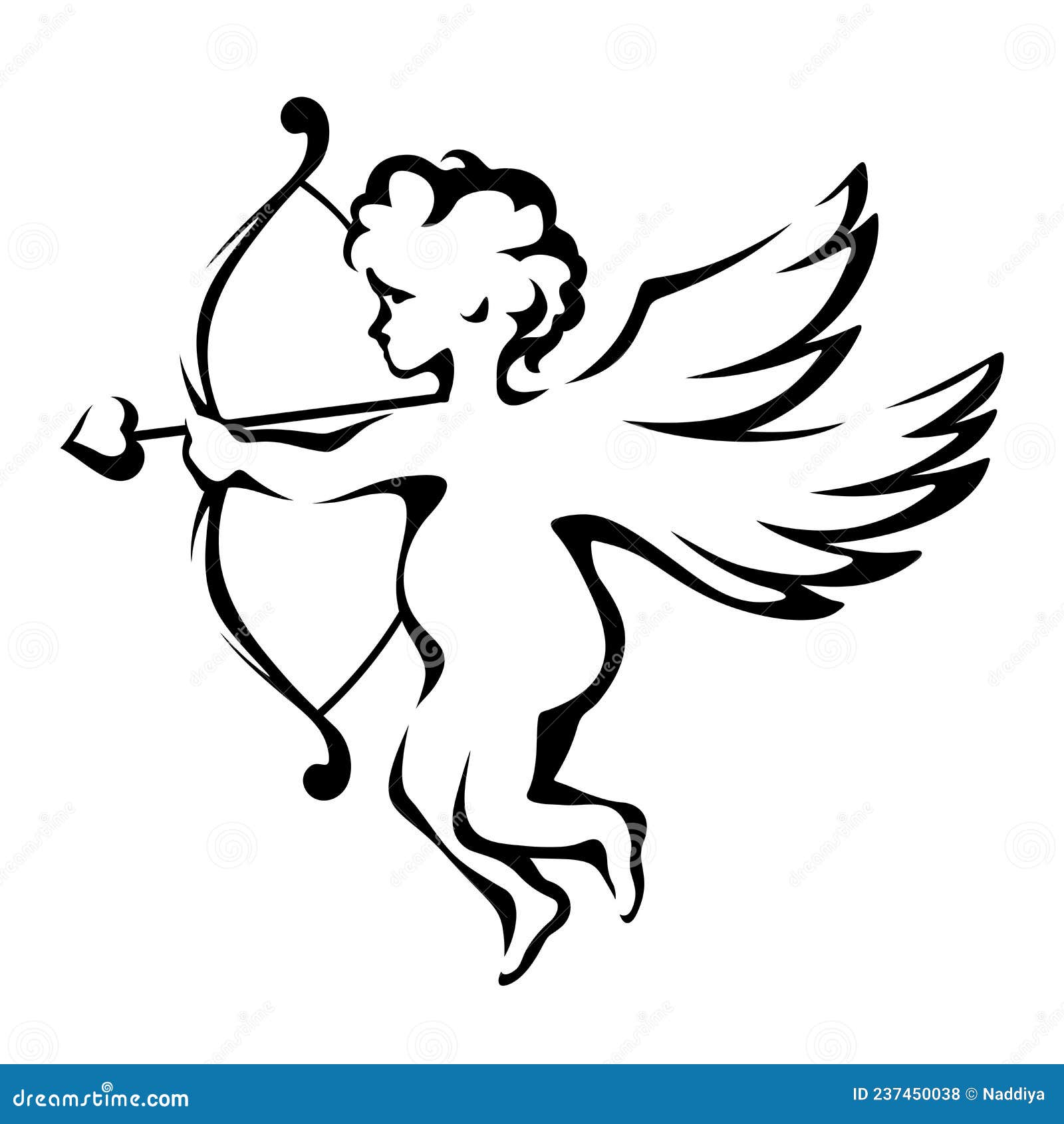 Cupido o angelo con arco e frecce. illustrazione vettoriale isolato su  sfondo bianco.