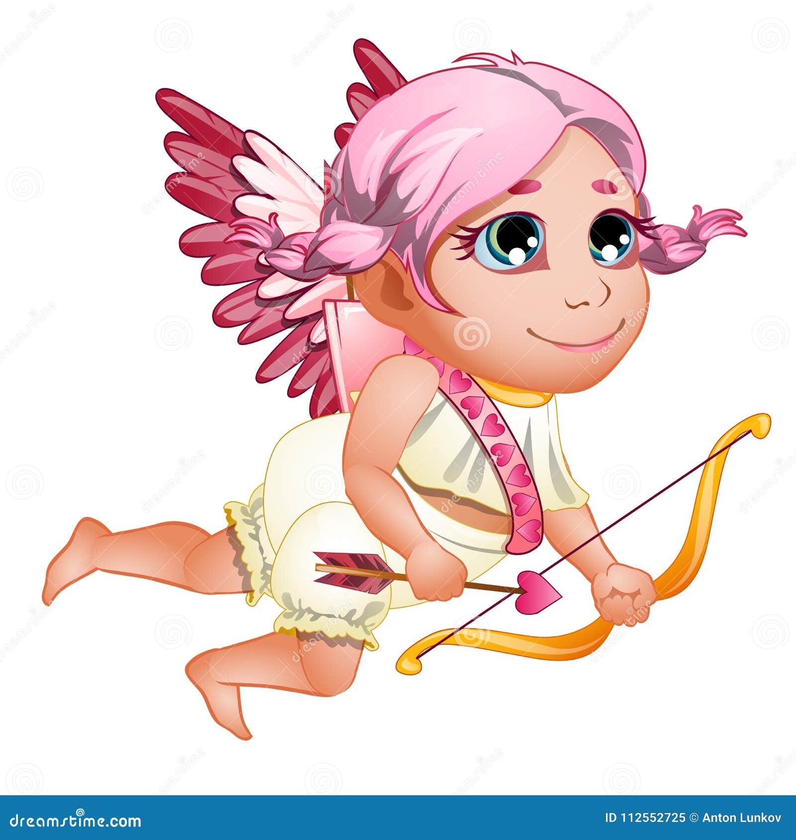 Cupidon De Petite Fille Dans La Toge Avec Les Ailes Et Les