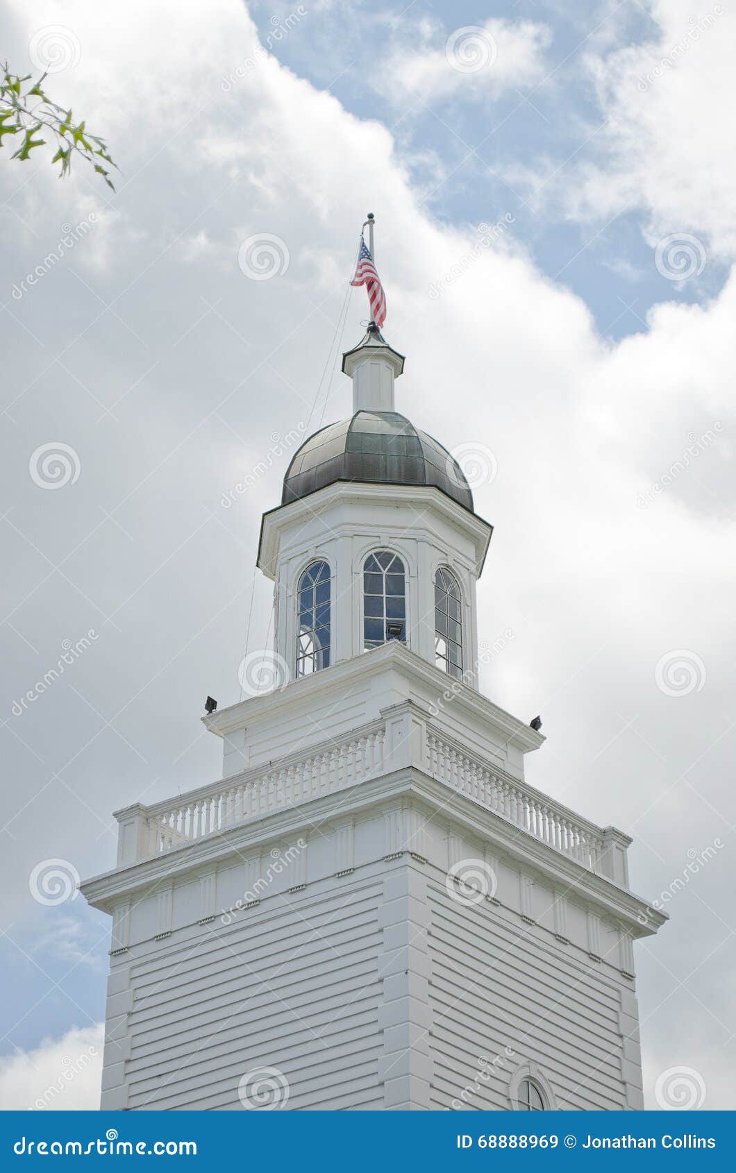 White Painted Cupola with American Flag Stock Image Image of waving, cloudy 68888969