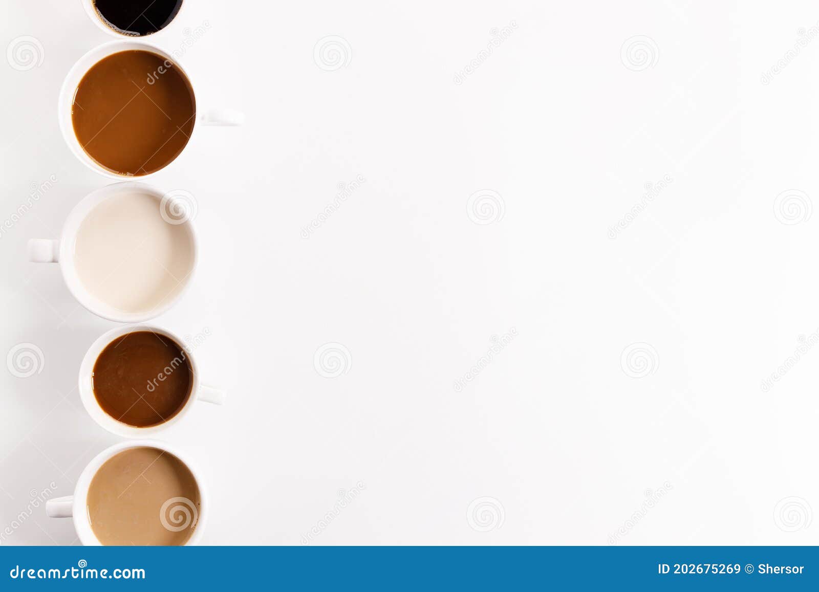Cups of Coffee on White Background with Color Gradient of Coffee Stock