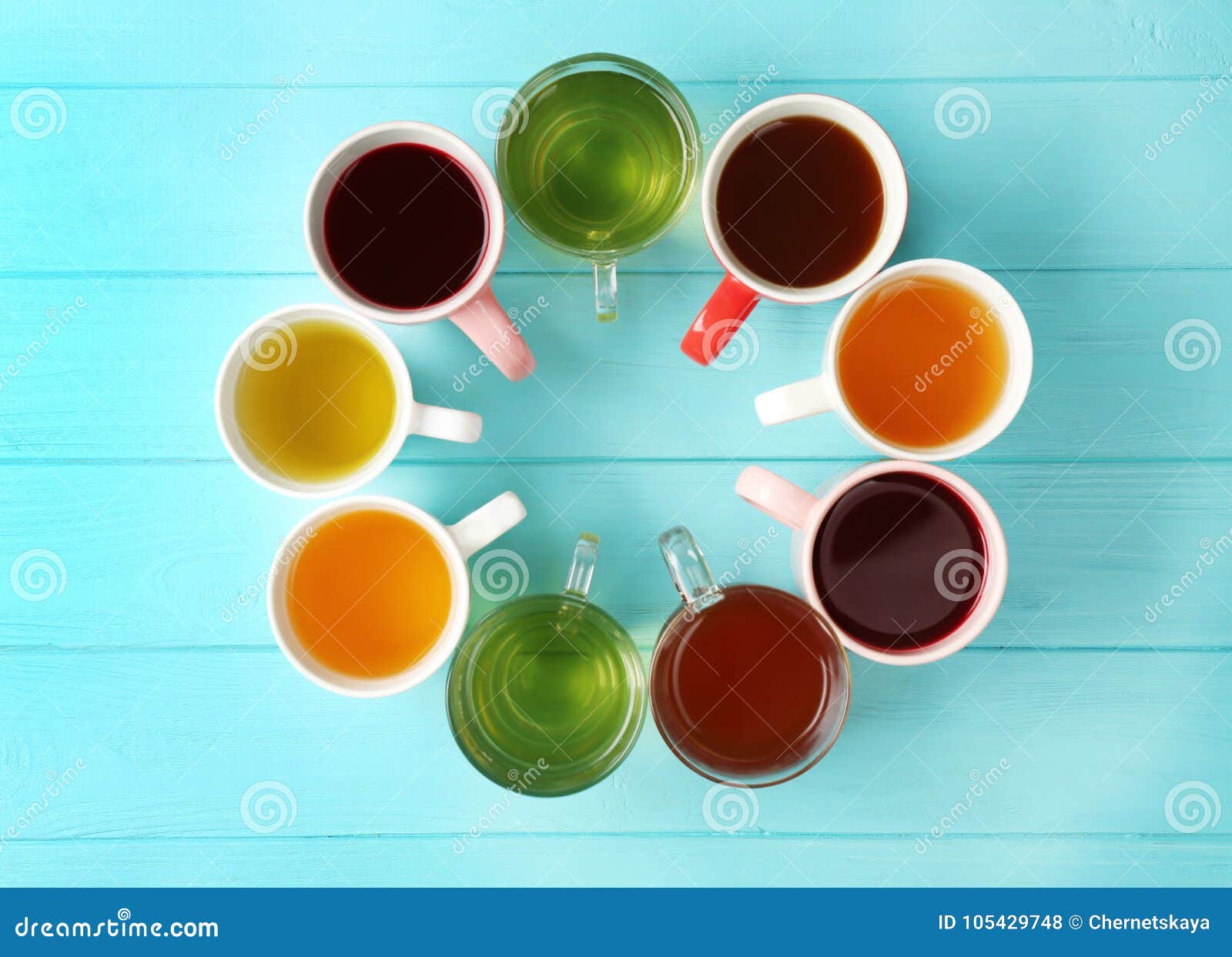 Cups of Different Tea on Wooden Table, Stock Photo Image of natural