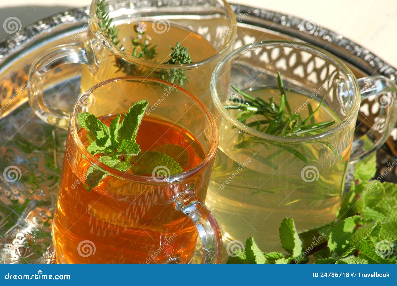 Cups with Herbal Tea and Fresh Herbs Stock Photo Image of dried