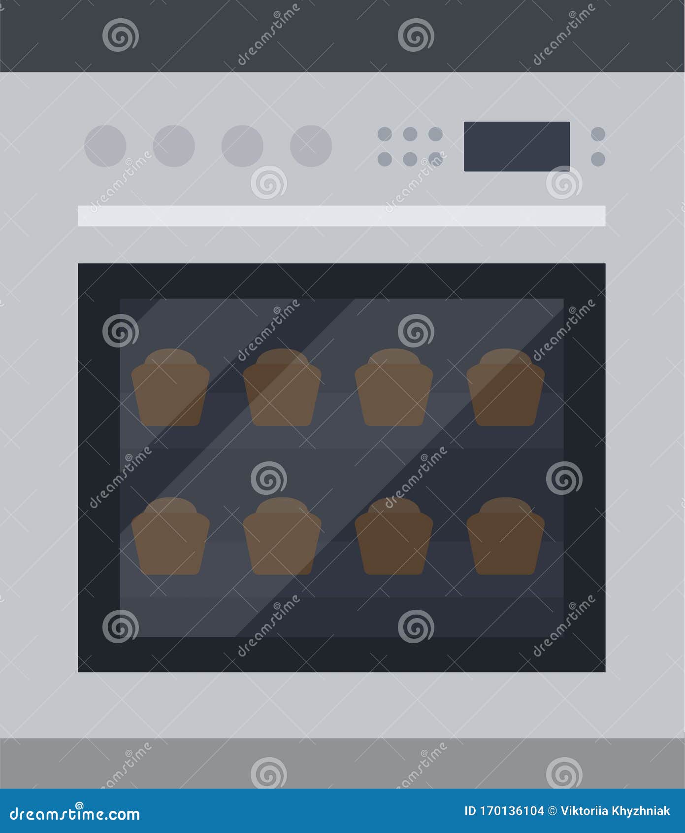 Cup Cakes in the Oven Flat Isolated Stock Vector Illustration of