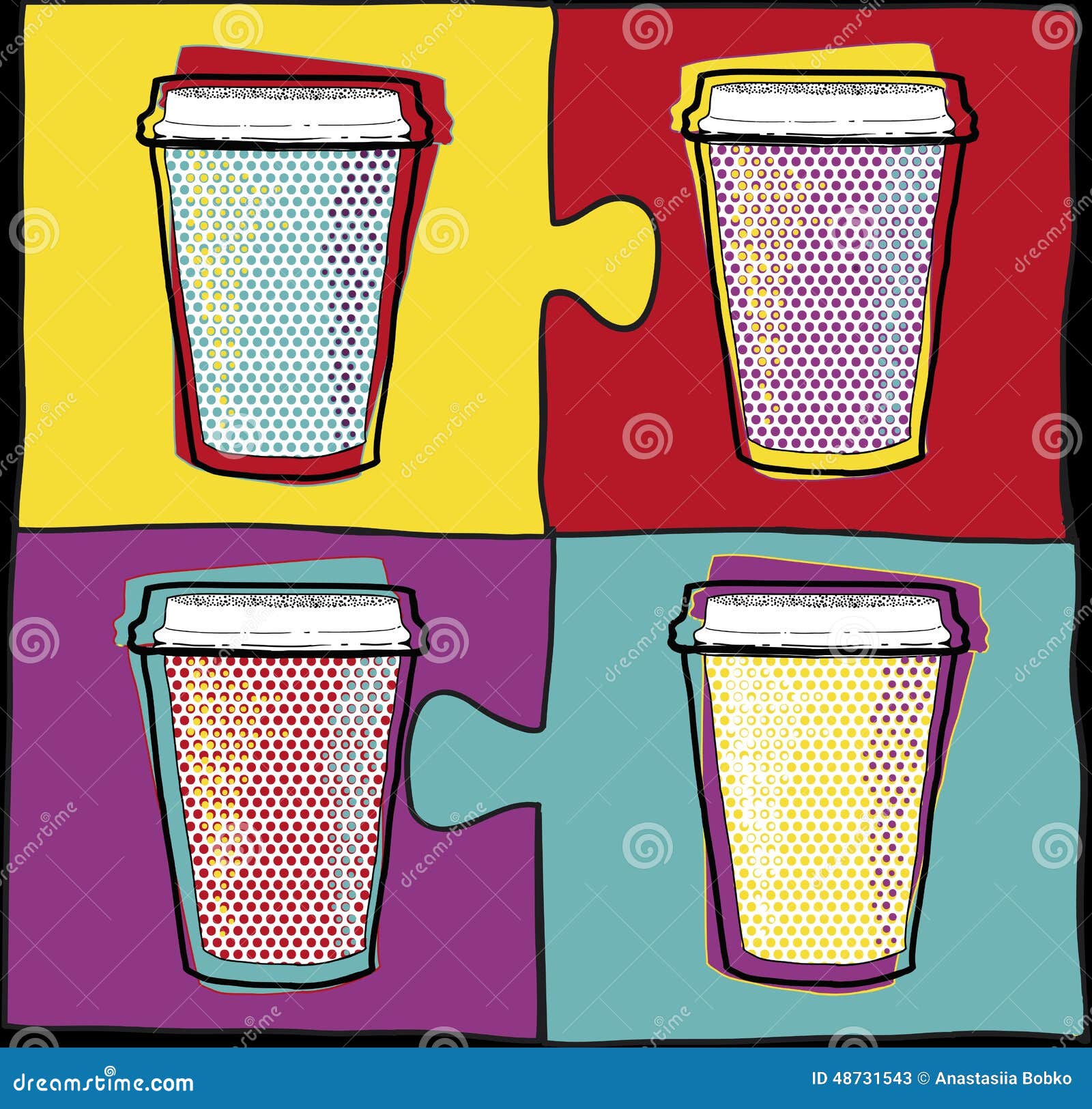 Cups in Pop Art Style.Coffee Drinking Cups.Vector Illustration.Party.Hot Drinks. Stock Vector
