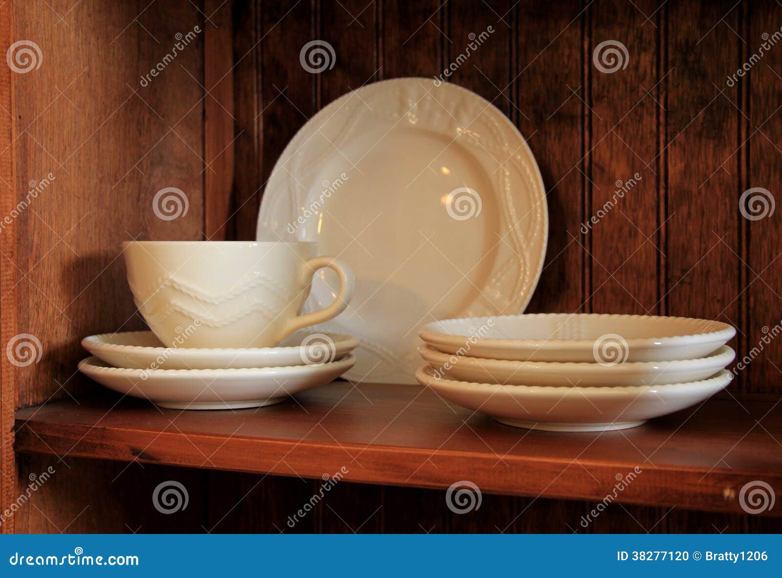 Cups and Saucers on Wood Shelves Stock Photo Image of shelves, plates