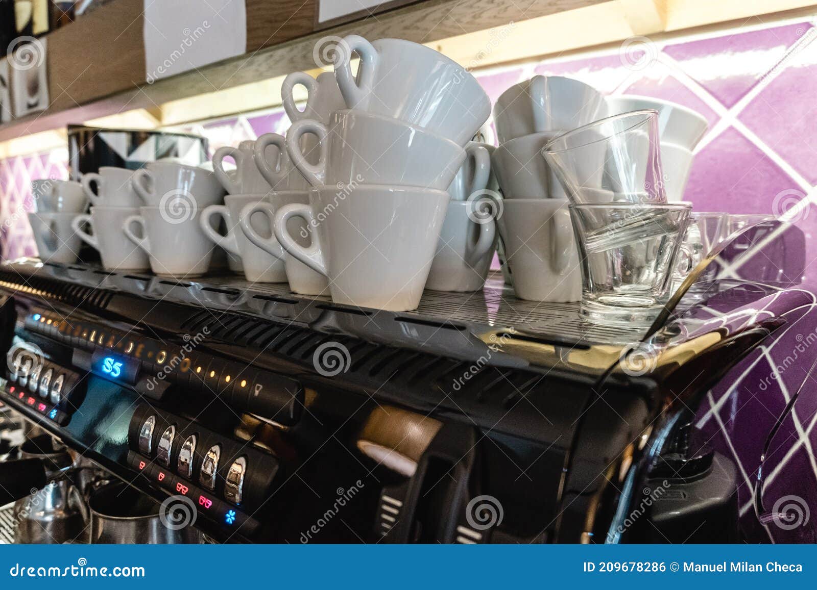 Cups Stacked in Espresso Machine in a Restaurant Stock Photo Image of