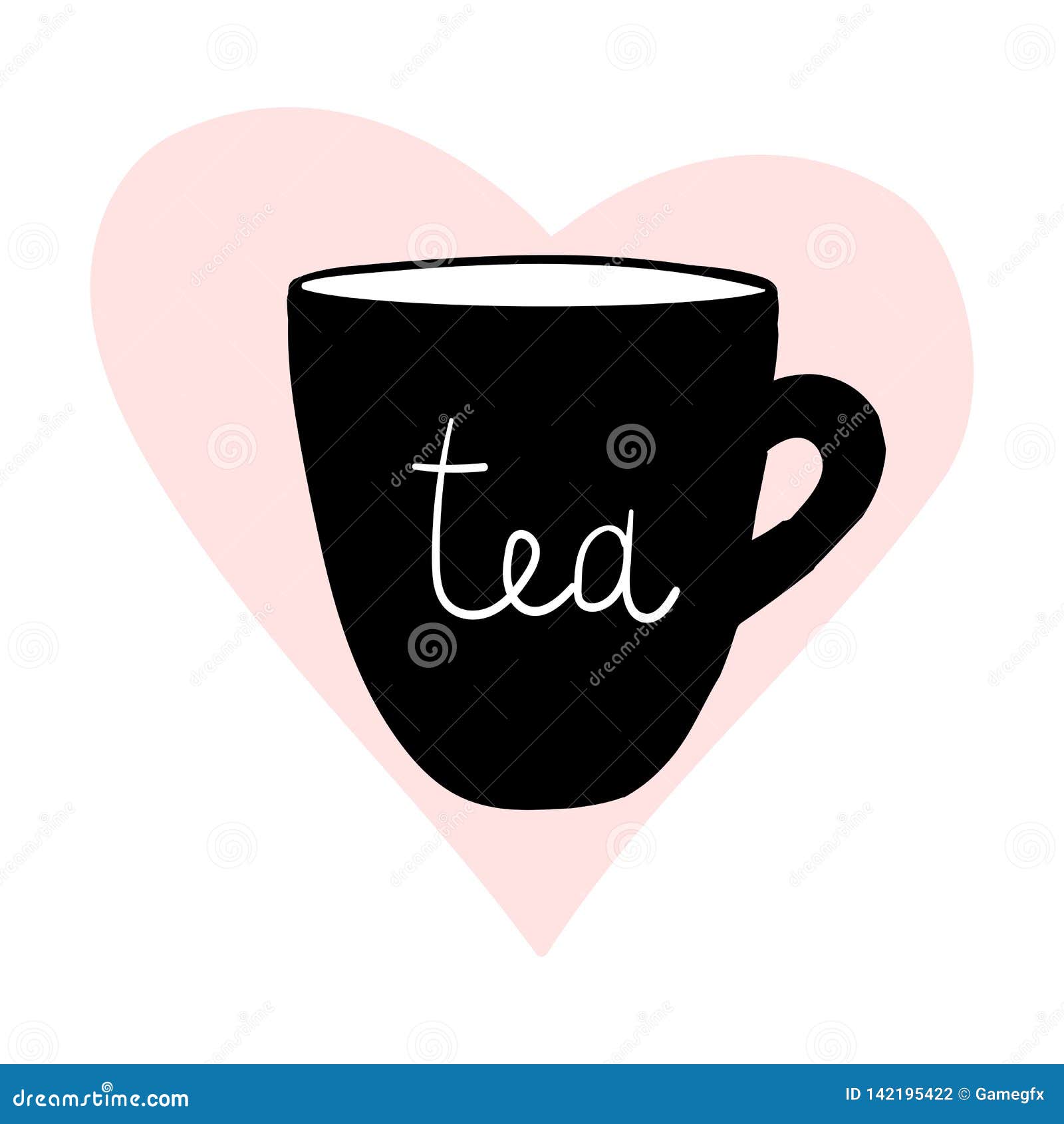 Cups Tea Mug Heart Love Hand Drawn Style Vector Doodle Design
