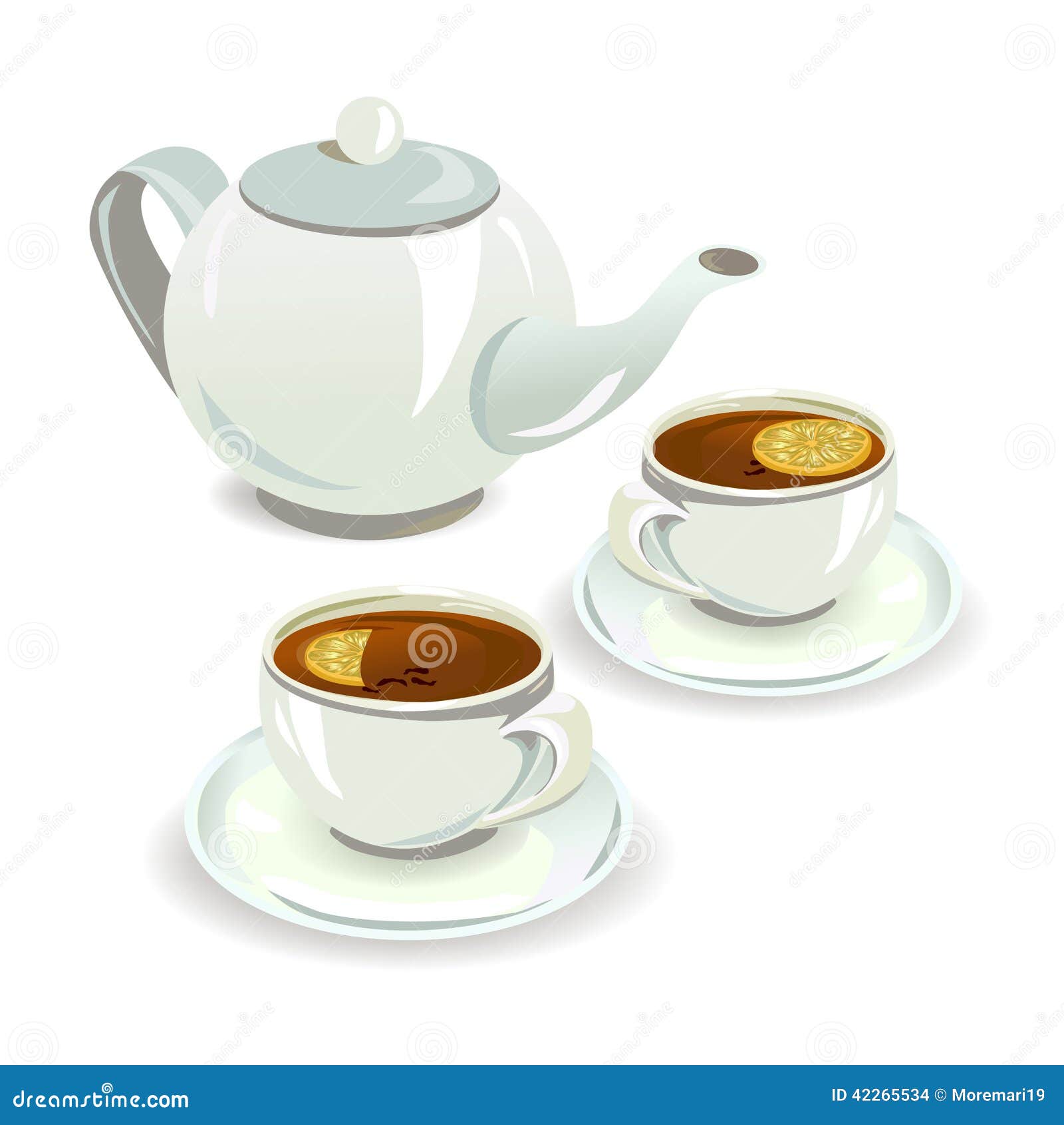 Cups with tea and teapot stock vector. Illustration of glass - 42265534