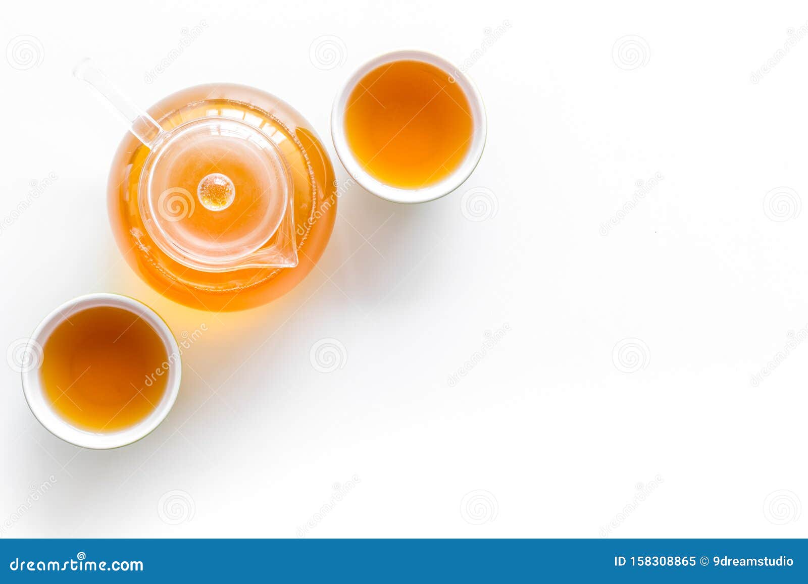 Download Cups And Teapot With Brew On White Background Top View ...