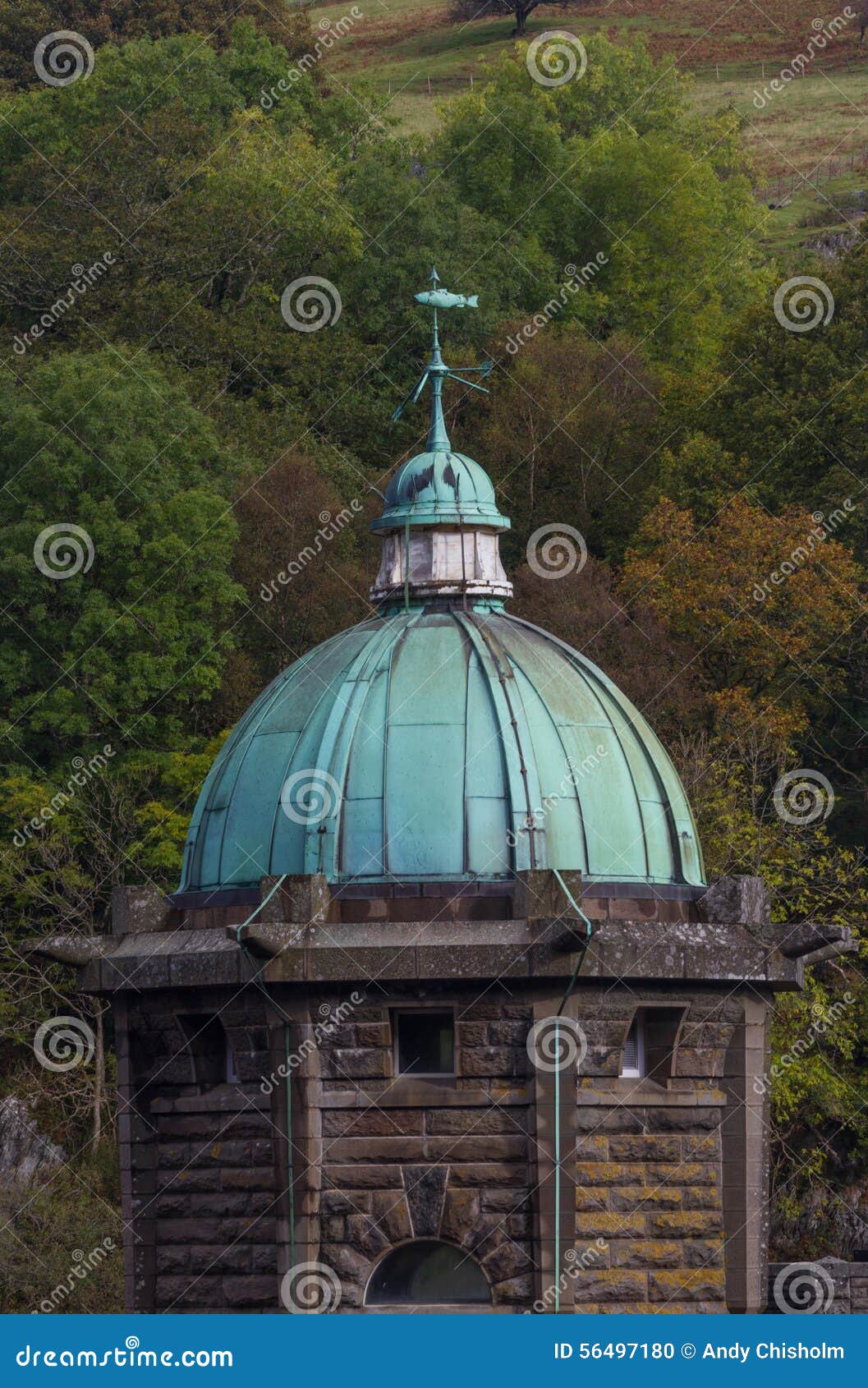 cupula green dome, copper with verdigris, gloomy sky