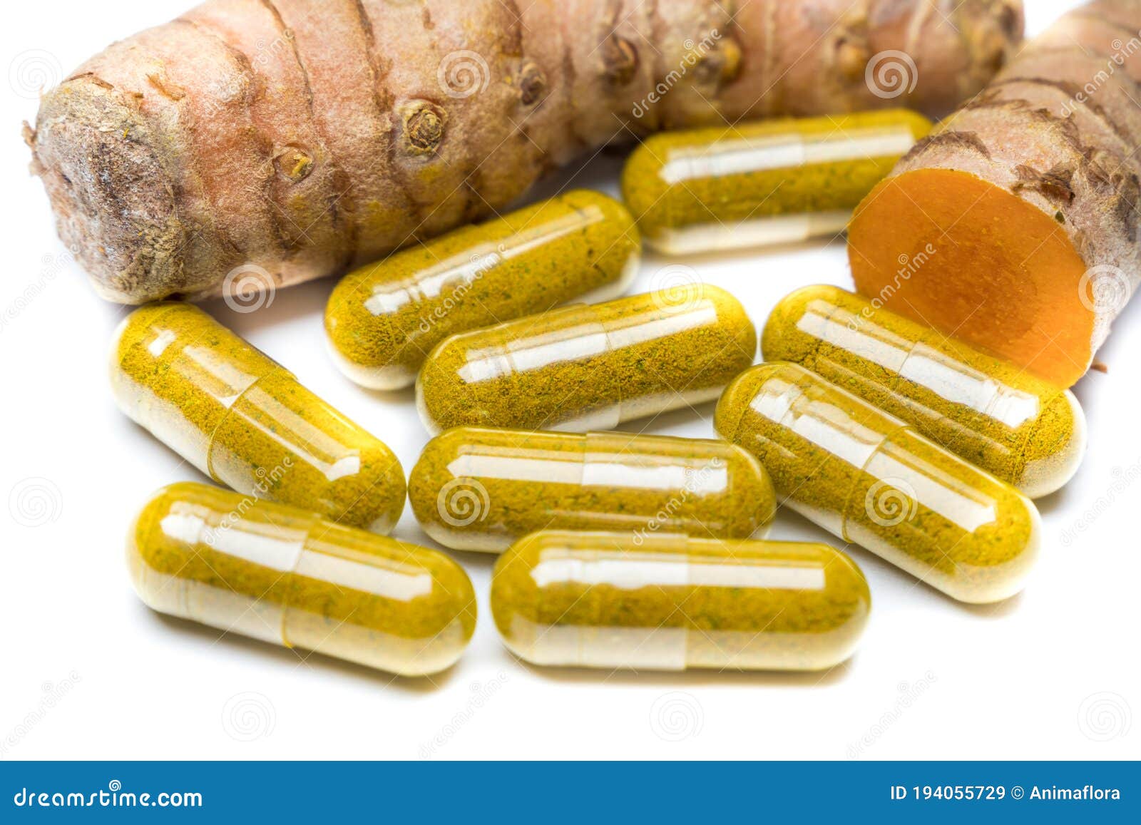 Curcuma Capsules With Turmeric Root Stock Image Image Of Food Ginger