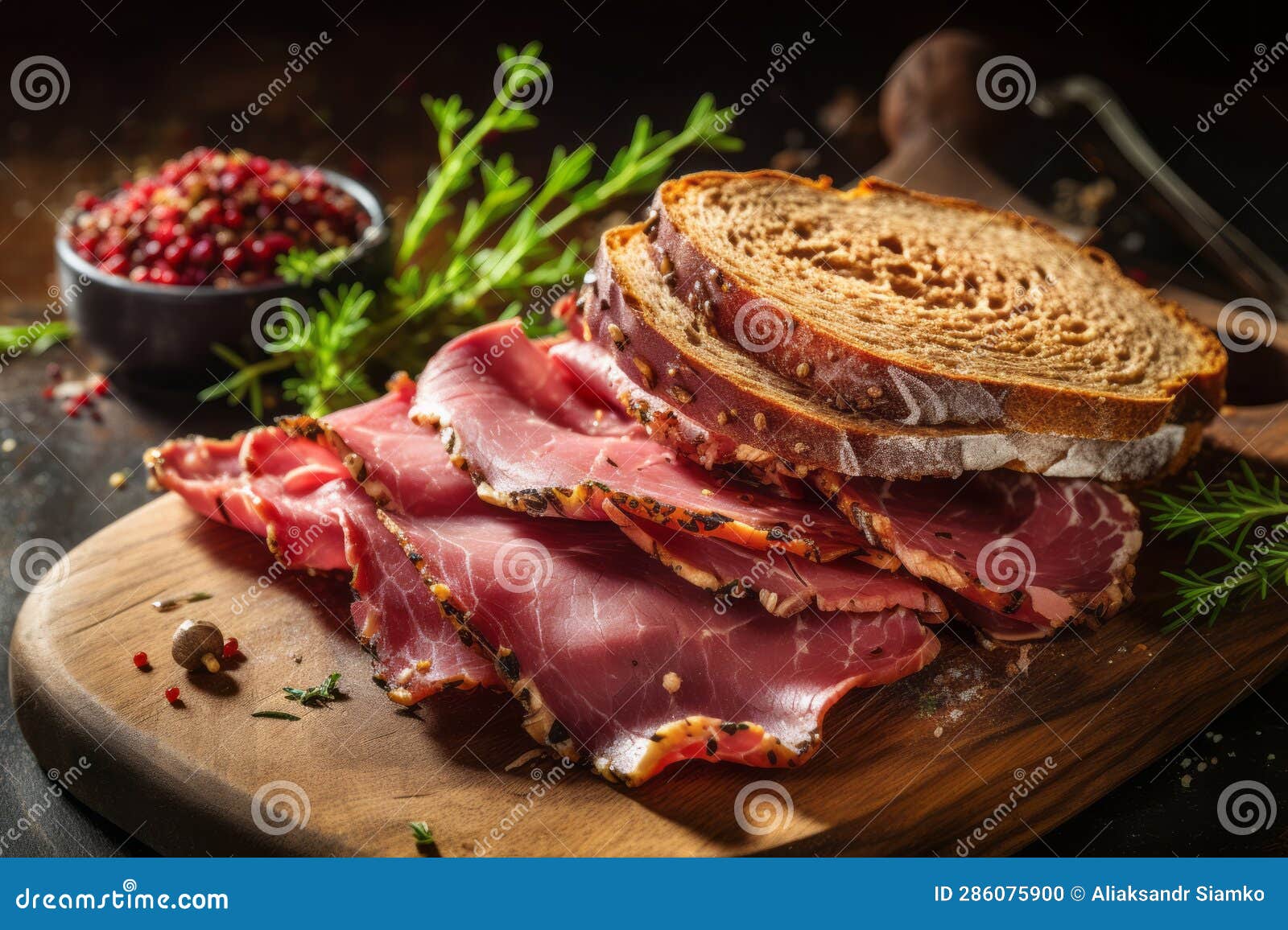 Cured Pastrami Pastrami on Slate Cutting Board Stock Illustration