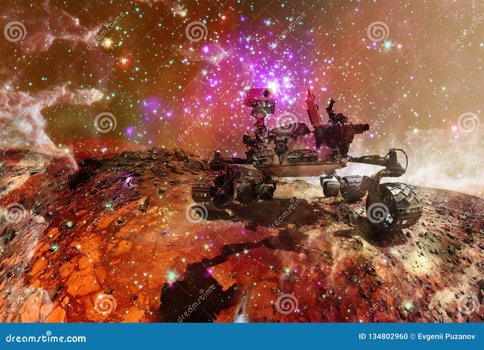 Curiosity Mars Rover Exploring the Surface of Red Planet Stock 