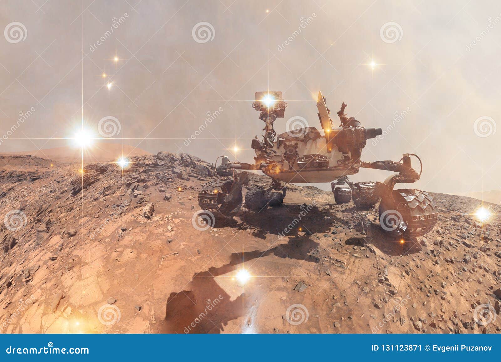 curiosity mars rover exploring the surface of red planet.