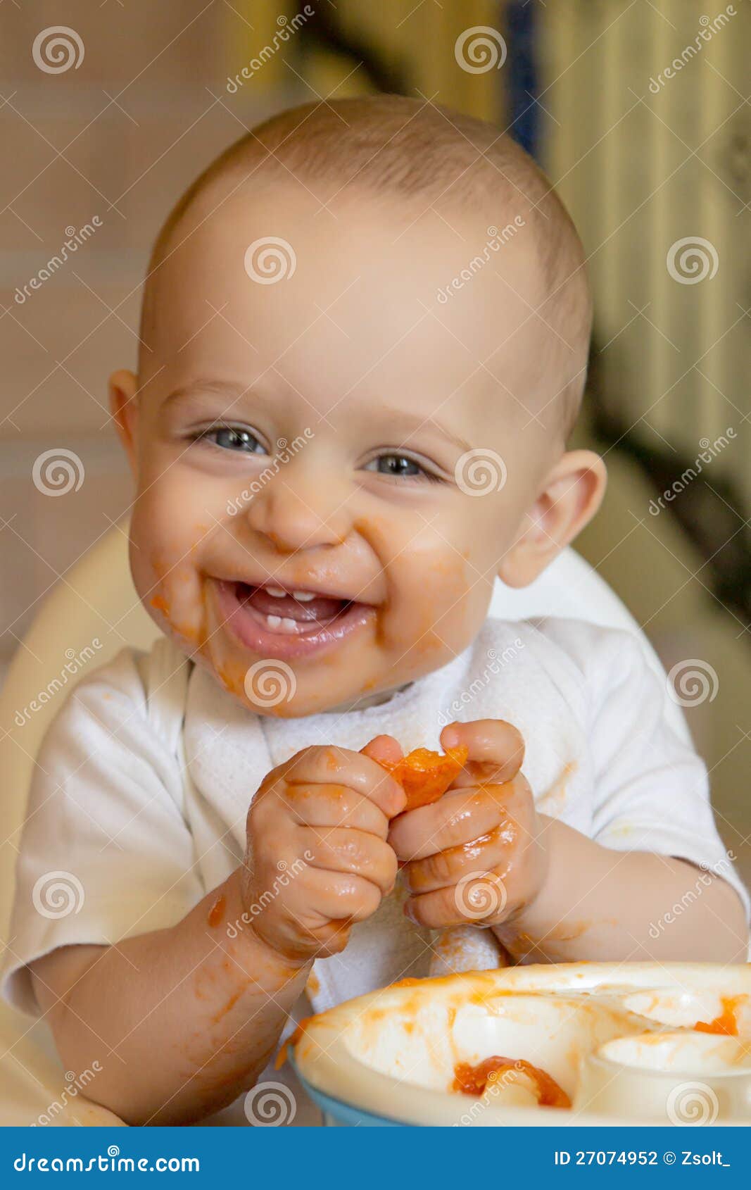 Curious Baby Boy Eating an Apricot Stock Photo Image of child, funny