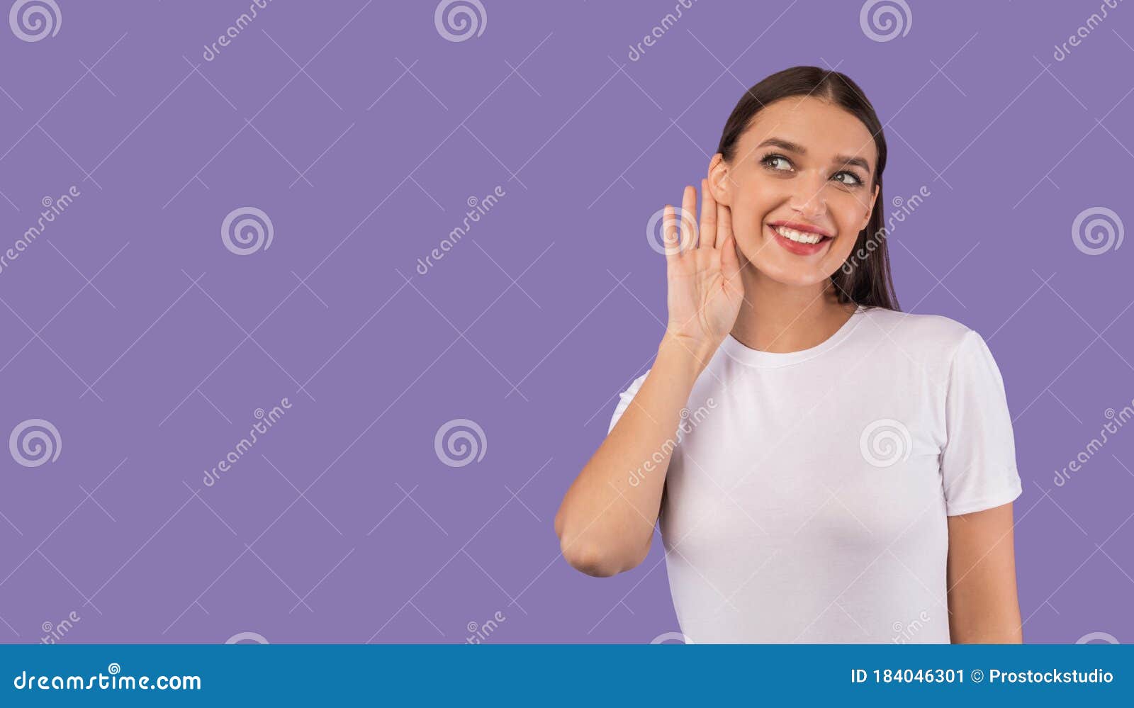 Curious Beautiful Woman Holding Hand Near Ear Stock Image Image Of