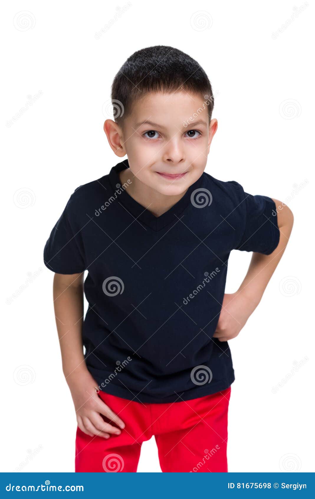 Curious Little Boy in a Red Shirt Stock Photo Image of childhood