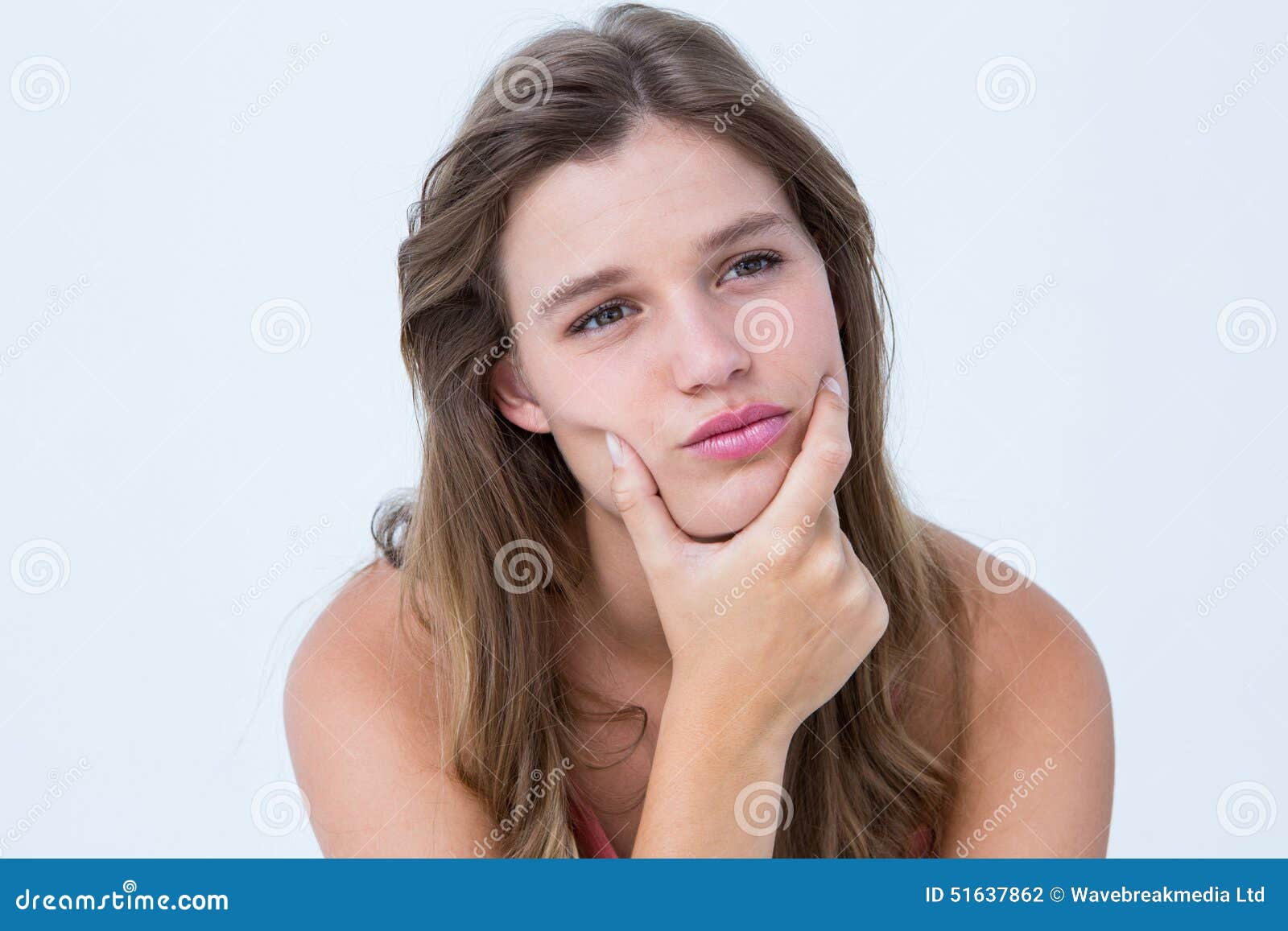 Curious Woman with Hand on Jaw Stock Photo Image of curiosity