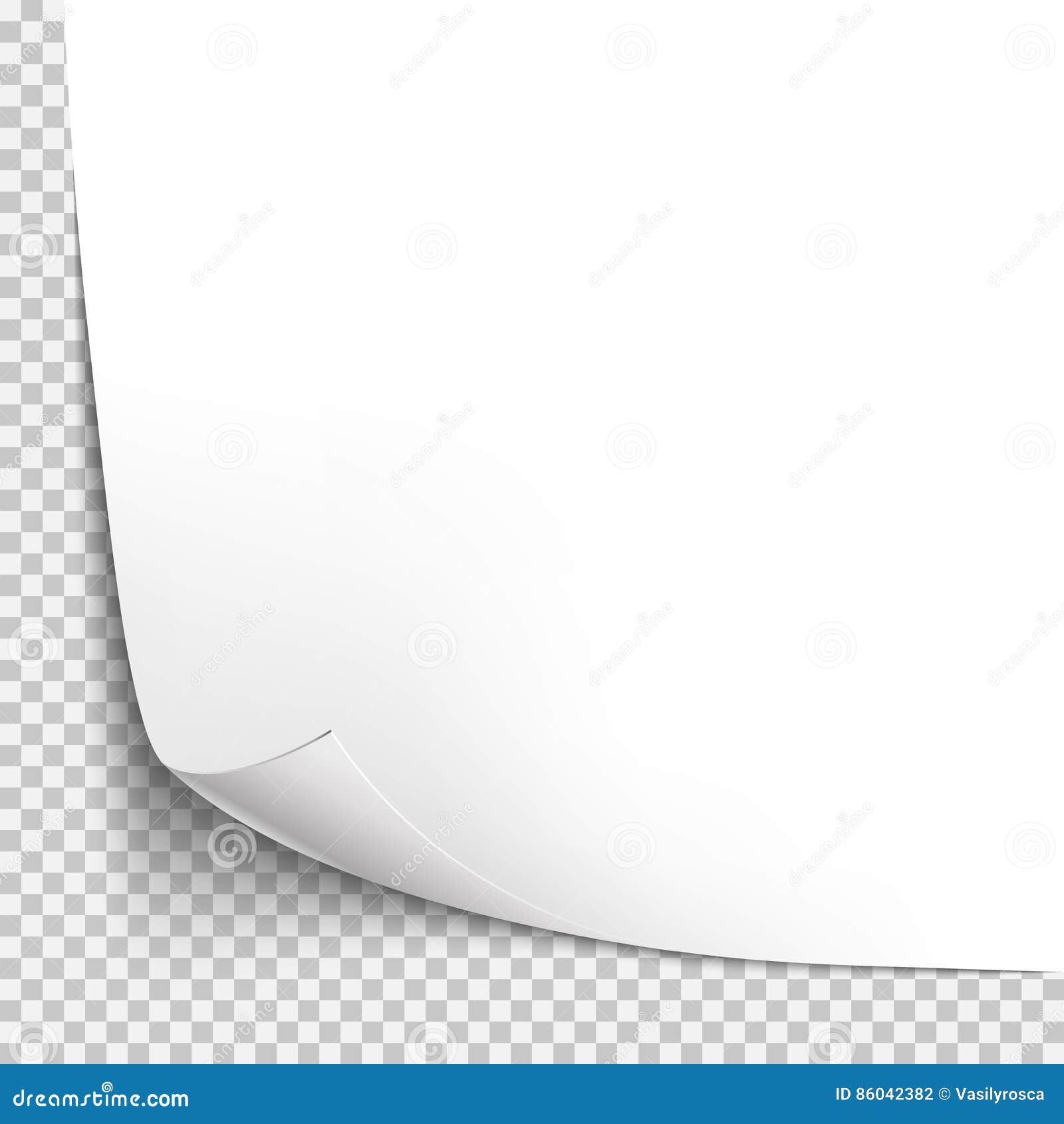 Curl Corner Paper Template. Transparent Grid Stock Vector