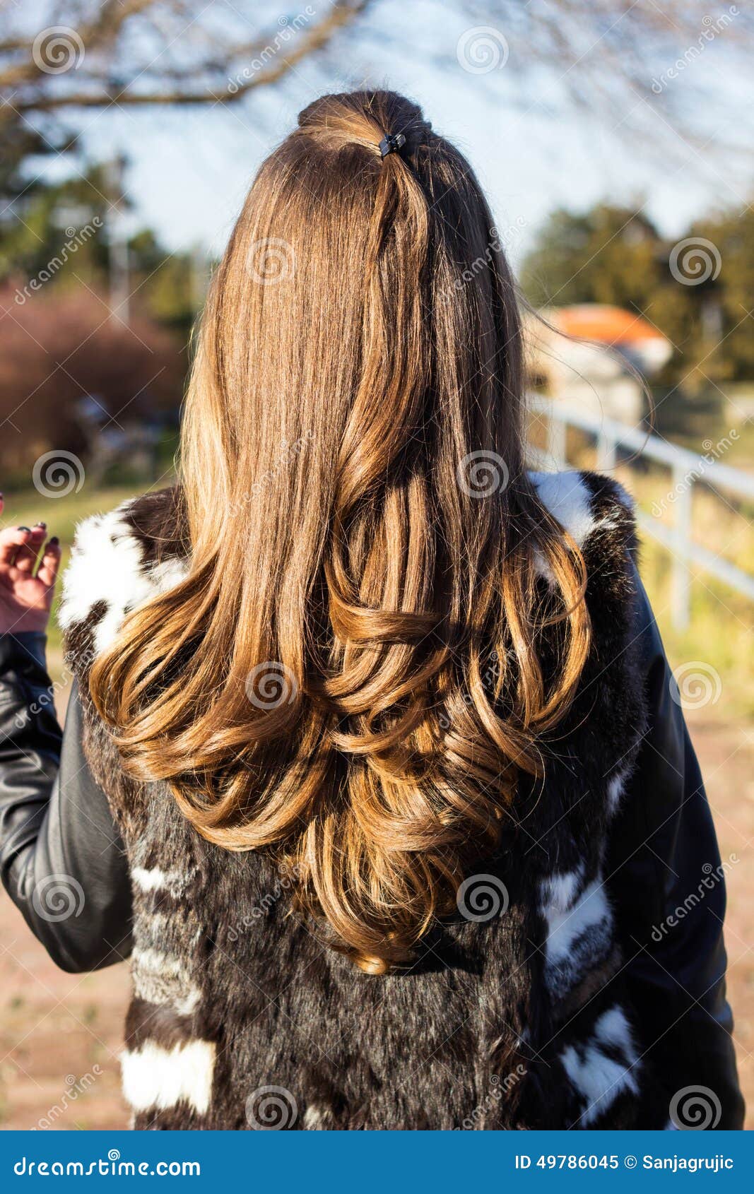 Curly Female Hair Behind, Outdoors Stock Image - Image 