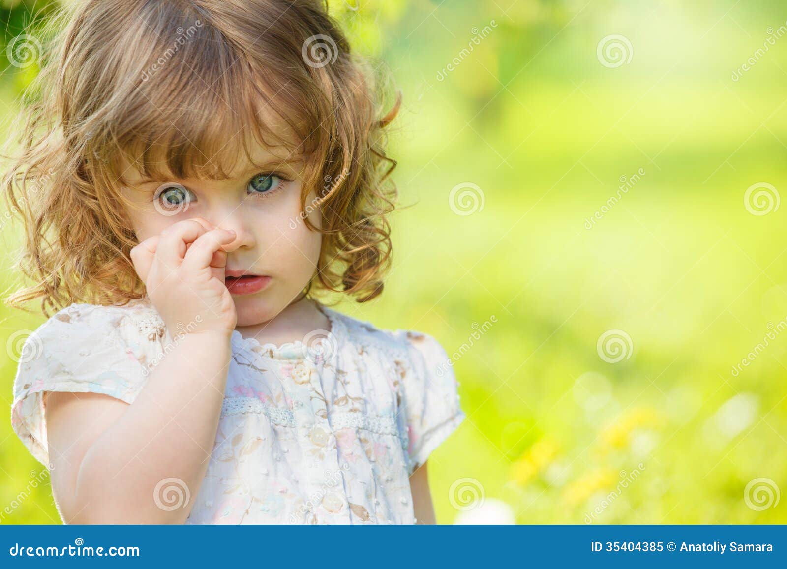 curly girl in a summer garden stock image - image of outdoor