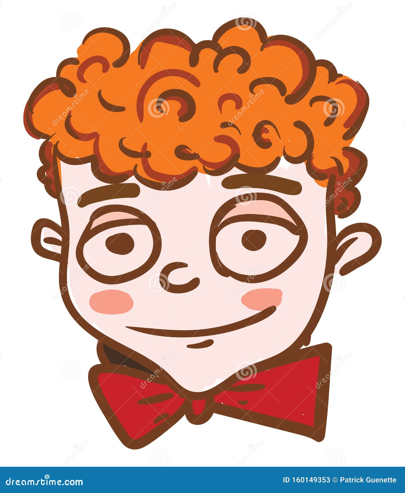 Curly Hair Boy with Red Bow Tie Vector or Color Illustration Stock Vector -  Illustration of neck, drawing: 160149353