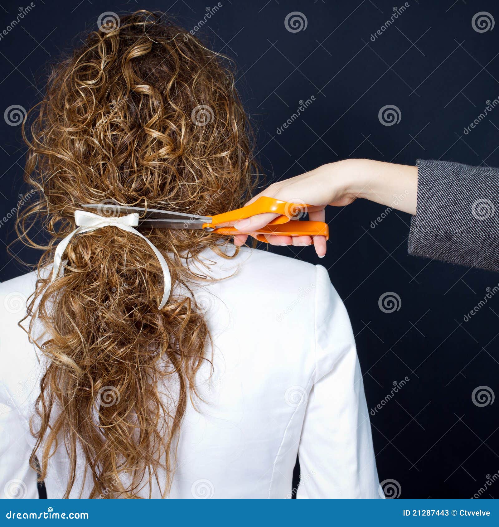 Curly hair and scissor stock image. Image of close, back 21287443