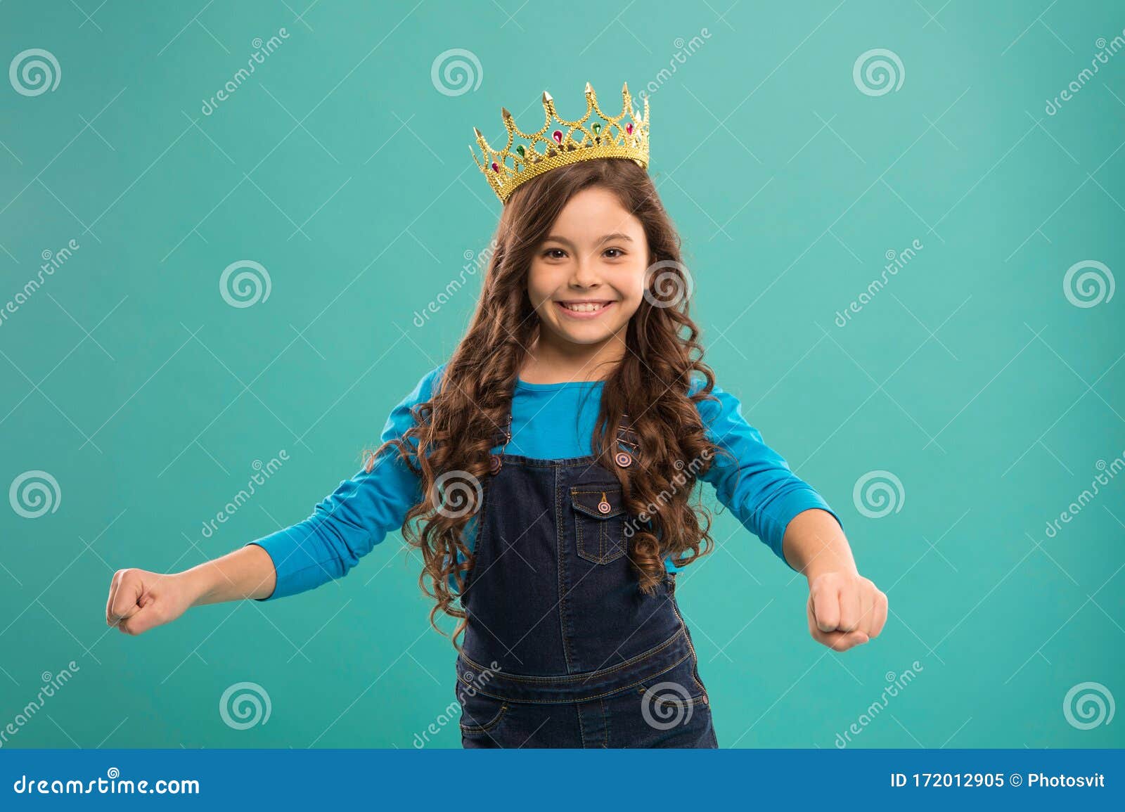 Curly Hairstyle. Gorgeous Hair Award. Kid Wear Golden Crown Symbol of  Princess Stock Image - Image of crown, power: 172012905
