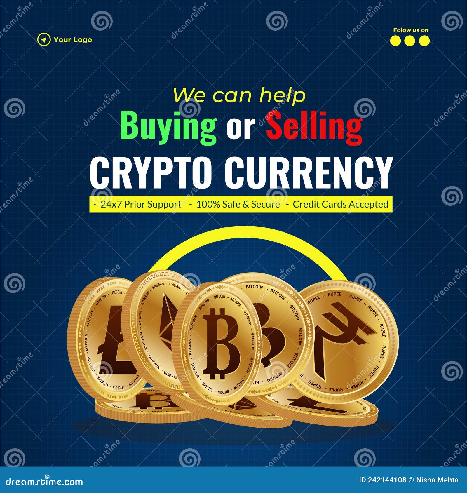 Buying or Selling Crypto Currency Banner Design Stock Vector ...